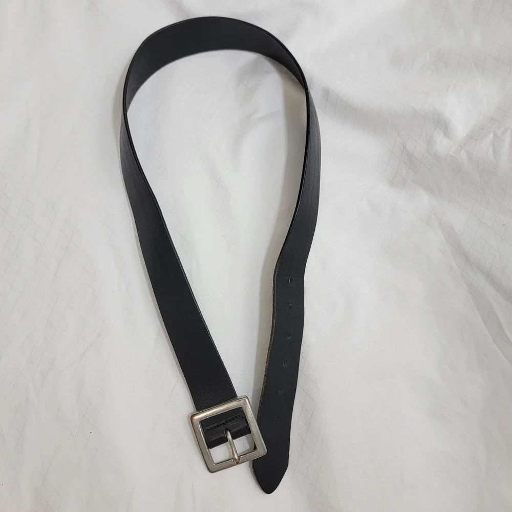 VTG Ann Taylor Black Leather Belt Made in England Silver Square Buckle Womens L